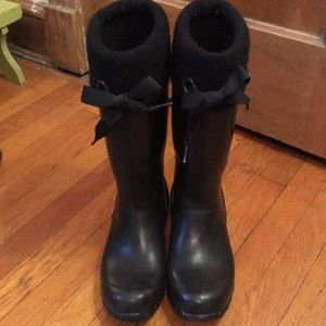 Black bogs tall rubber boots with fleece lining
